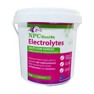 Oral nutritional supplement of Electrolytes for horses to replace lost salts in sweating horses and during hot conditions. Aids hydration and recovery after work or exercise.