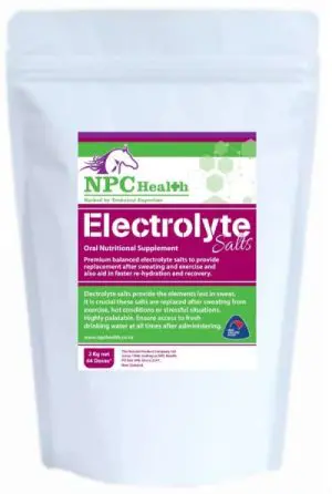 Electrolyte salts for horses to replace sodium, chloride, potassium, calcium and magnesium lost in sweat in hard working, sweating horses.