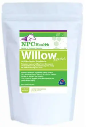 Willow powder for horses to assist with healthy movement,